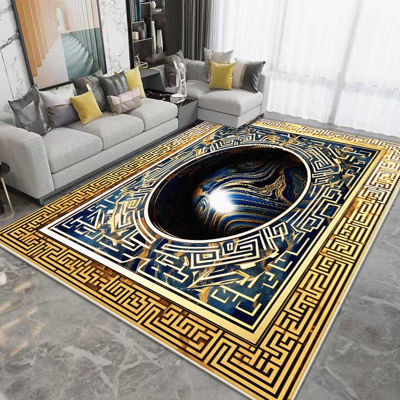 Luxury Golden Border Large Living Room Carpet Soft Non-slip Coffee Tables Mat Easy Clean Abstract Style Lounge Decor Rug Flannel