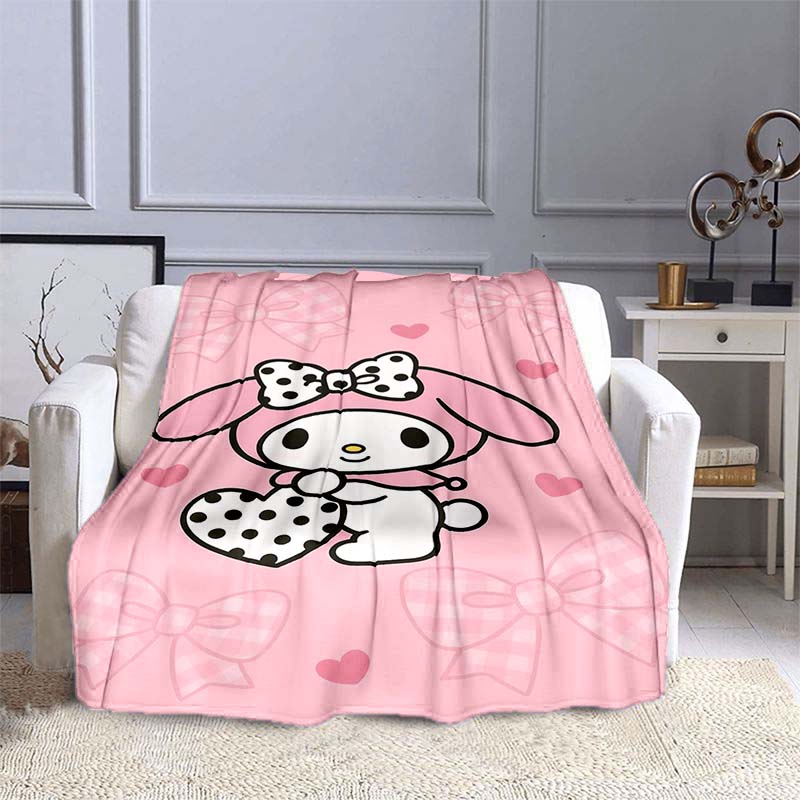 This 3D Adorable My Melody and Cinnamoroll Cartoon Flannel Blanket Is Comfortable and Soft, Suitable for Use In Bedrooms, Beds,