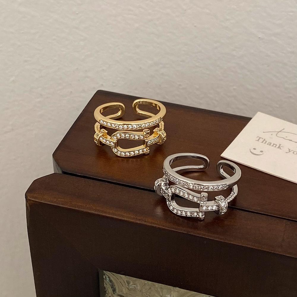 Korean Style Double Layer Ring Women's Ins Trendy Internet Popular Fashion Design Rings Shiny Zircon Elegant Female Jewelry