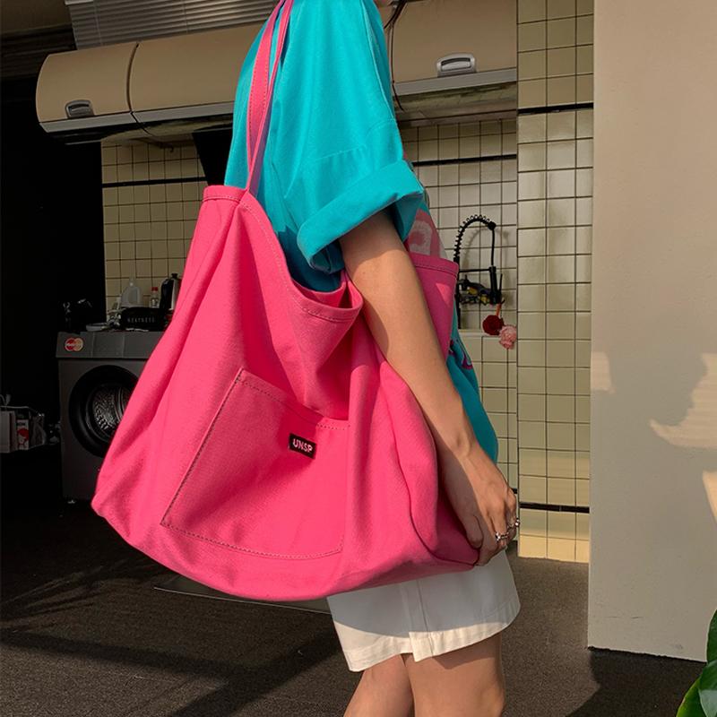 

Холщовая сумка высокого качества многоразовая сумка для покупок через плечо женская простая повседневная сумка для ежедневного использования женская портативная складная сумка розовый