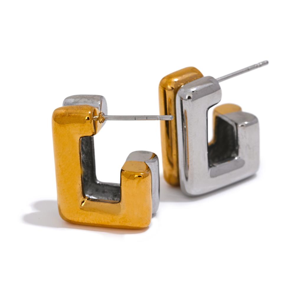 

Yhpup Stainless Steel Square Geometric Gold Silver Double Color Earrings Metal Texture Charm Waterproof Jewelry for Women