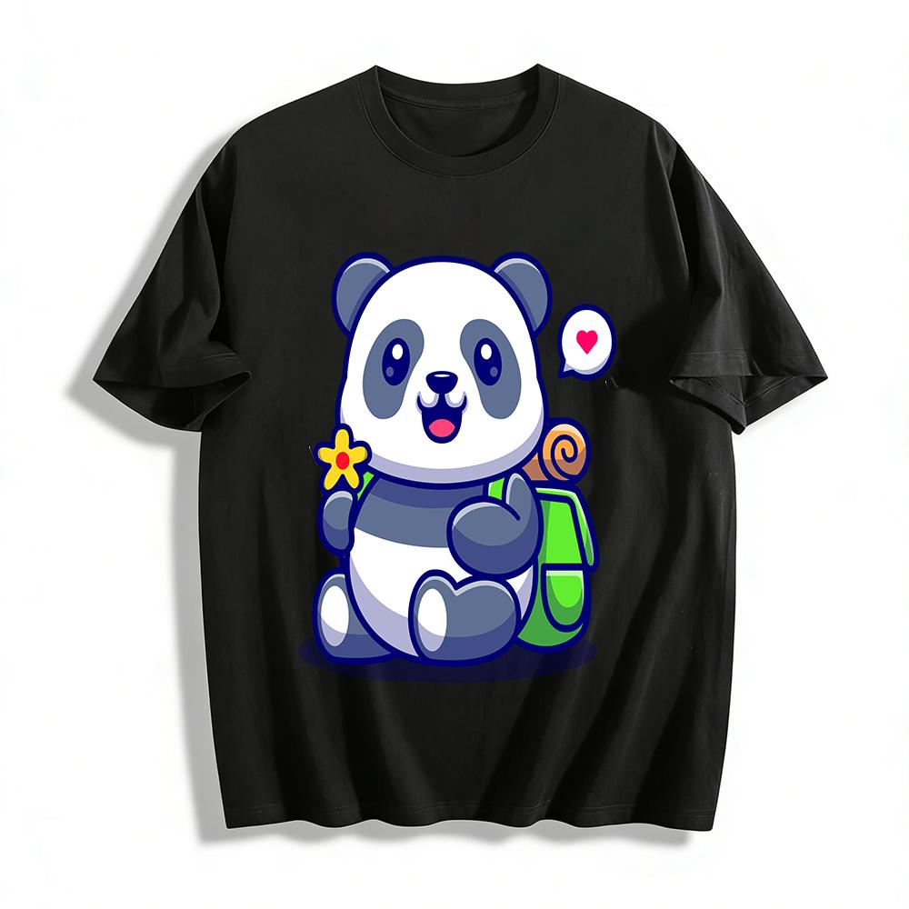 Cute Panda With Backpack Print Kids Casual Top Pure cotton T-shirt XXS