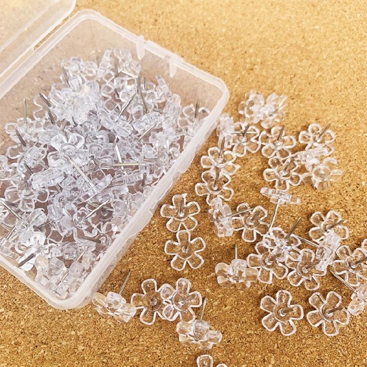 Pack of 100 Clear Flower Push Pins for Office Bulletin Board Cork Board Notice Board Pin Flat Head Push Pins for Hanging