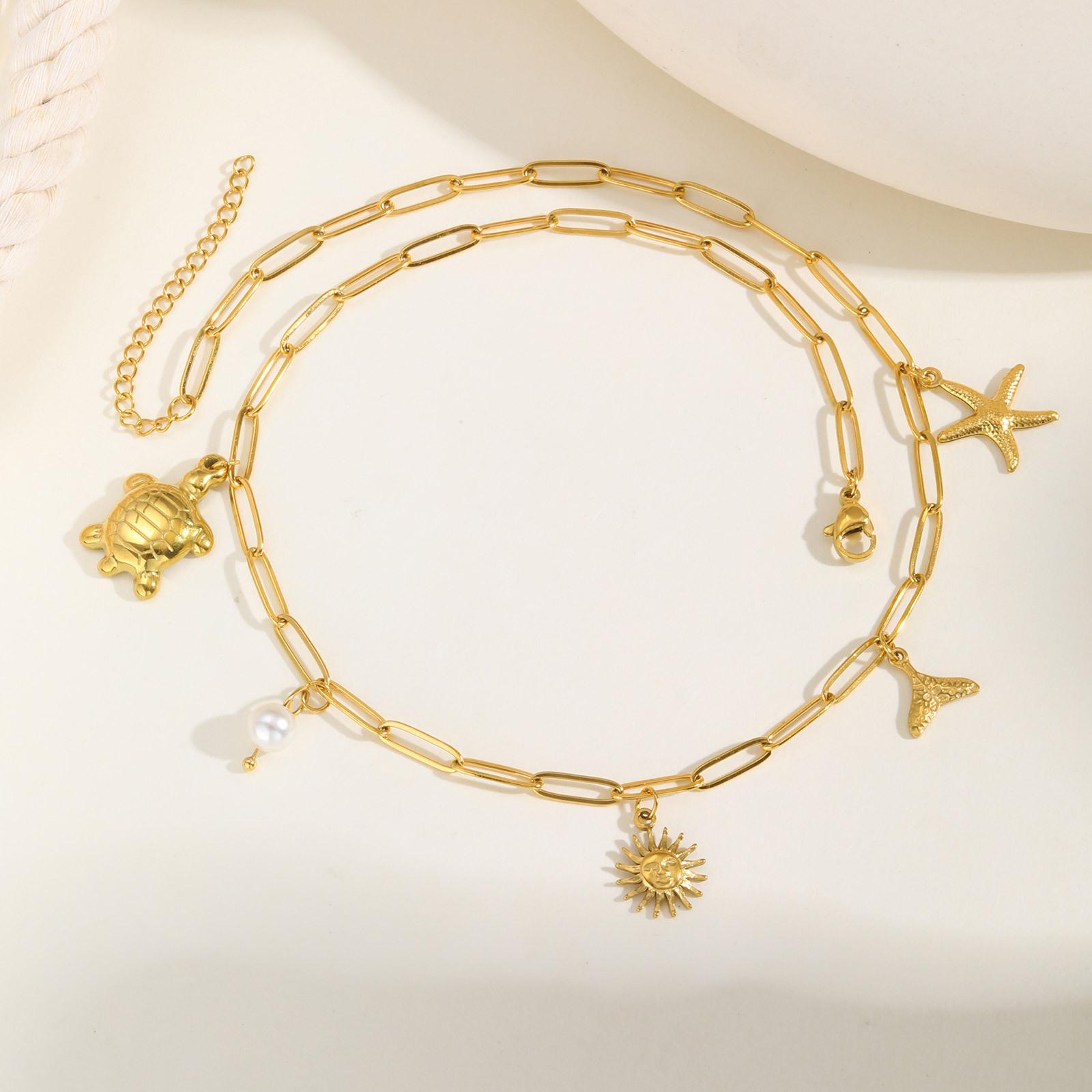 

Vnox Stainless Steel Gold Plated Women s Necklace Shell Pearl Starfish Fish Accessories Necklace Ocean Beach Unique Jewelry