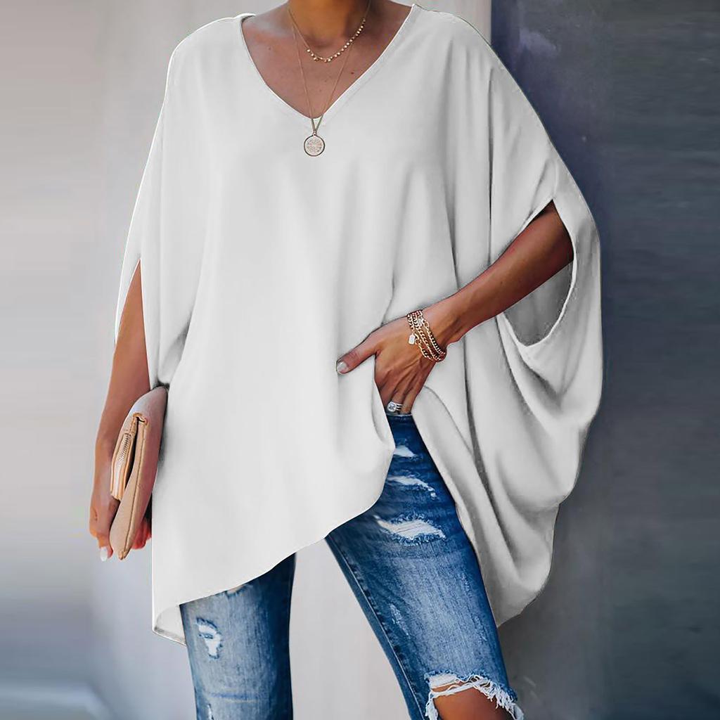 Women's Solid Color Pullover Batwing Sleeve Long Sleeve Top Loose Fit Round Neck Casual Blouse Lightweight Comfortable Shirt