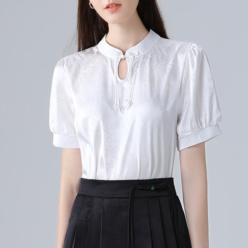 New Chinese Women's New Summer Short-sleeved Chiffon Shirt for Women's High-end Short Tassel Top