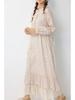 Spring Women's Mori Style Floral Cotton Linen Long Dress with Ruffle Patchwork