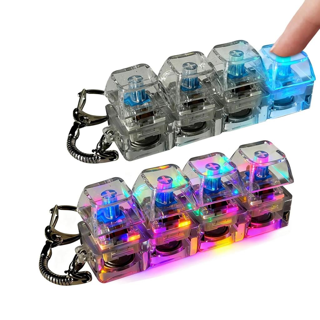 Latest Led Keyboard Keychain Fidgeting Plaything Crystal Clicker Tactile Toy Stress Reducing Keyboard Keychain Adult And Children'S Gift