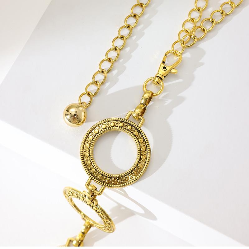 Spring High-end Circle Fashion Exquisite Engraving Geometric Metal Pants Chain for Women Mature Waist Chain
