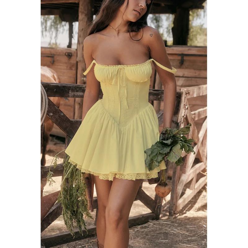 Sexy Lace Print Mini Dress Women Elegant Square Collar Backless Beach Dresses Female Fashion Chic Slim A-line Ballet Party Clothing