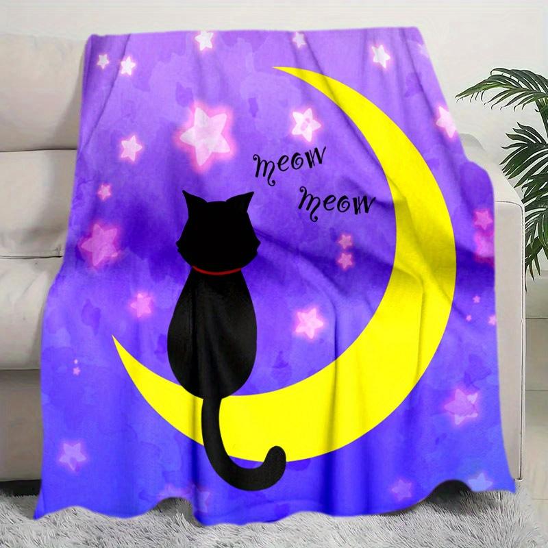 Purple Night Sky Cat Theme Flannel printed blanket suitable for all seasons suitable for living room office sofa and travel
