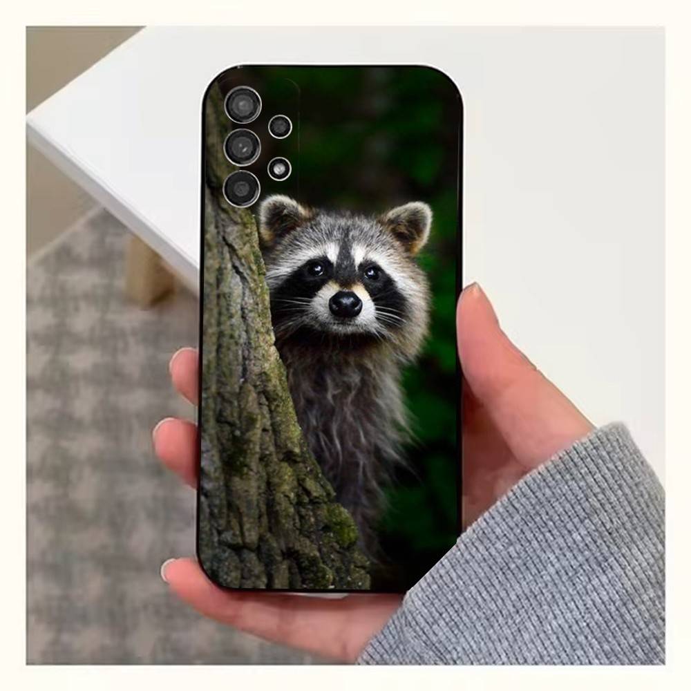 Cute R-Raccoon Phone Case For Samsung S22,S21,S20,S10,S9,S25,S24,S23,Ultra,FE,Plus,Lite,Soft Silicone Black