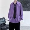 2024 Trendy Heren Casual Lange Mouwen Shirt in Hongkong Stijl met Stropdas - Losse Pasvorm Effen Kleur