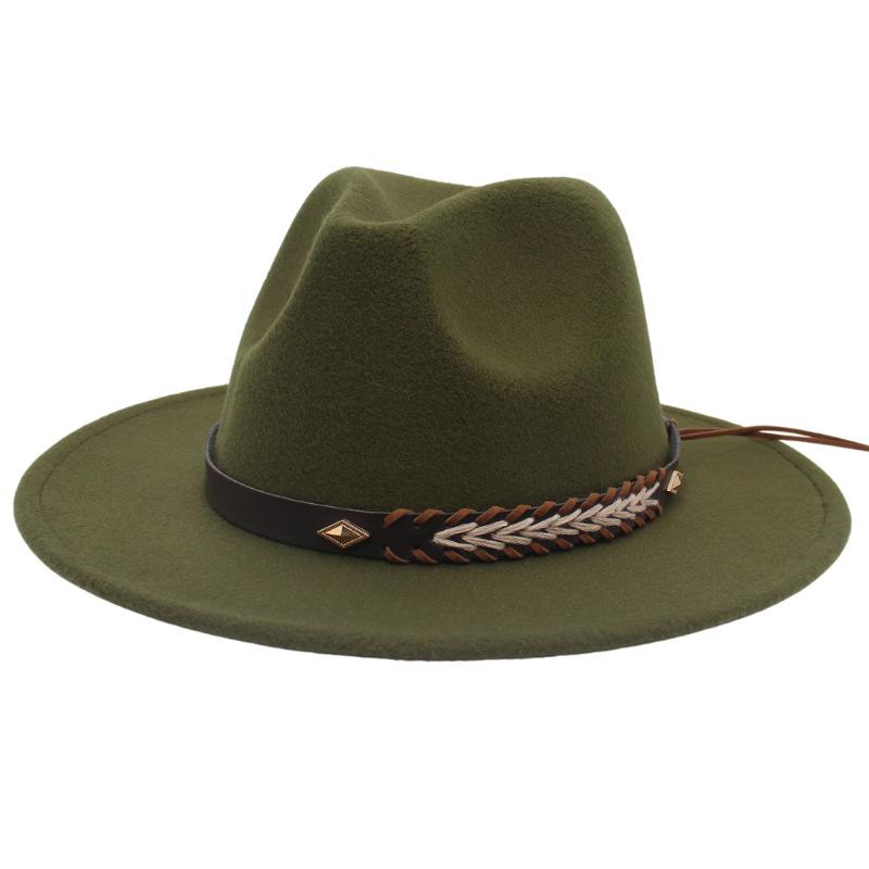 Cross-Border New Woolen Jazz Hat With Felt Hat Large Brim Fashion Top Hat Couple British Gentleman And Lady Hat