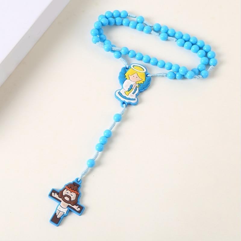 2 Pack Religious Gift Set for Catholic Children Prayer Beads Rosary Necklace Including Medals and Crosses Pendant Charm