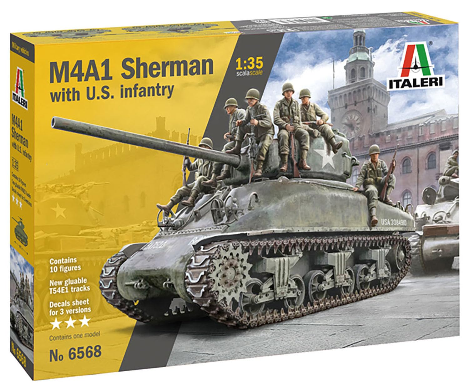 

Вторая мировая война США Танк M4A1 Шерман Пластиковая модель kit IT6568 PLATZ/Italeri 1/35 (10 фигурок) (танк)