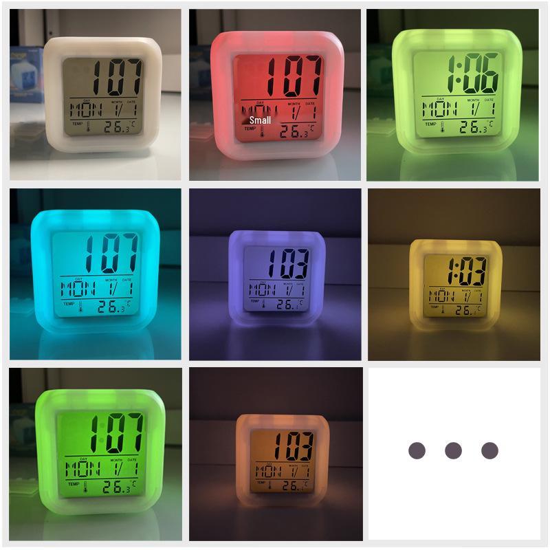 LED Seven-Color Luminous Square Alarm Clock - Creative Gift