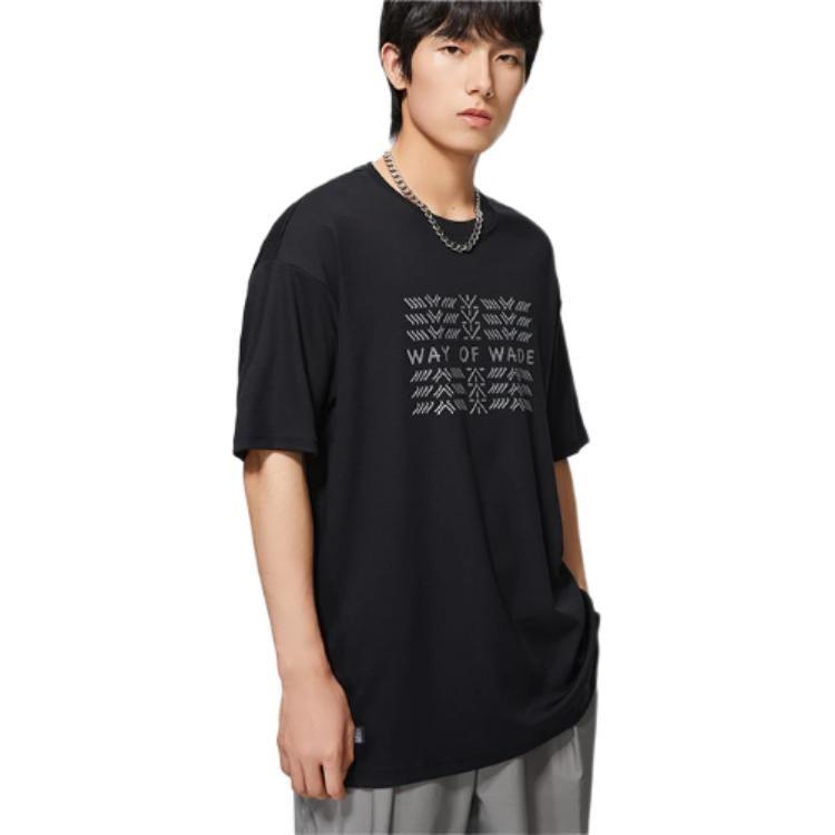 Li Ning T Shirts Unisex Black Crew Neck Moderate Straight Fit AHSS431-1