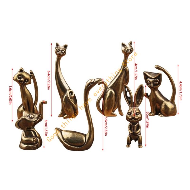 Miniature Brass Cats Elephant Statue Vintage Antique Sculpture Decors Tabletop Shelf Display For Animal Enthusiasts 55KF