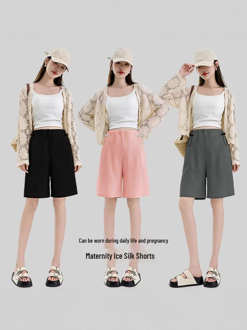 Plus-Size High Waist Loose Summer Maternity Wide-Leg Pants L (110-130 kg) чёрный