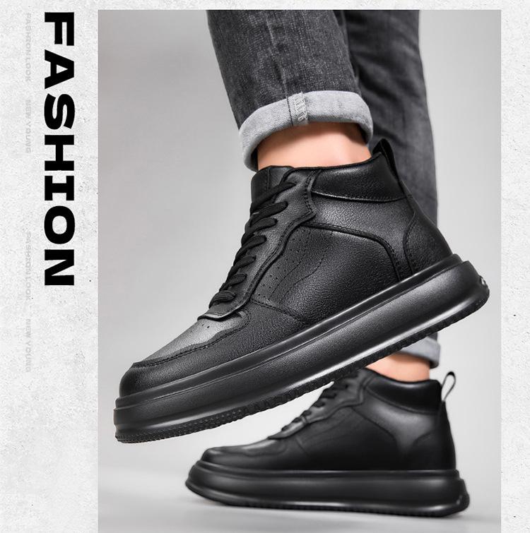 New British Style Mid-High Top Canvas Shoes: Lightweight, Breathable, Thick Sole, Hidden Heel, 10CM Casual Sports Shoes for Men
