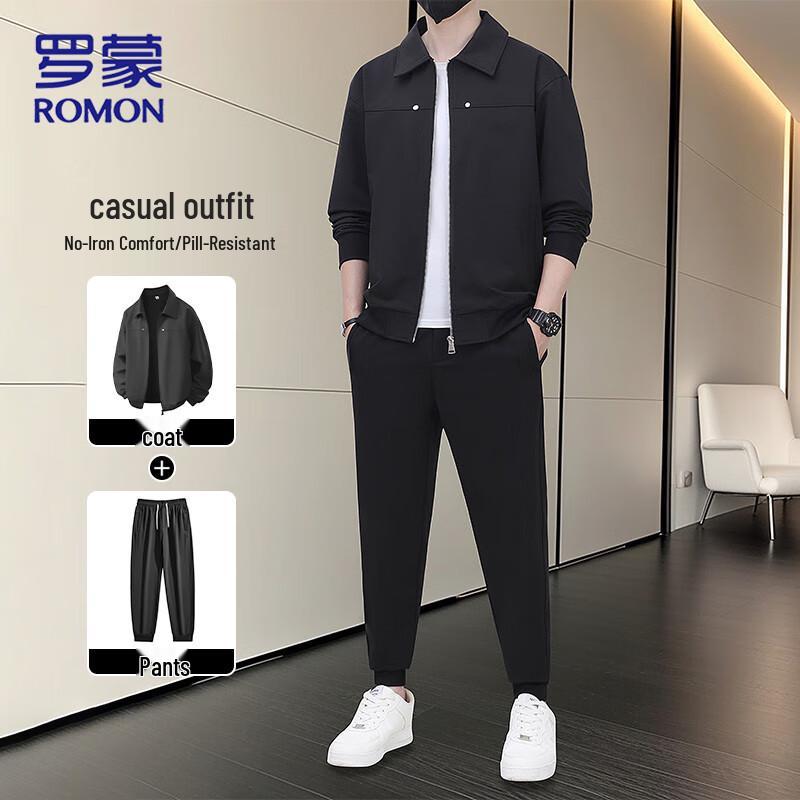 ROMON Men s Business Casual 2-Piece Jacket & Pants Set L