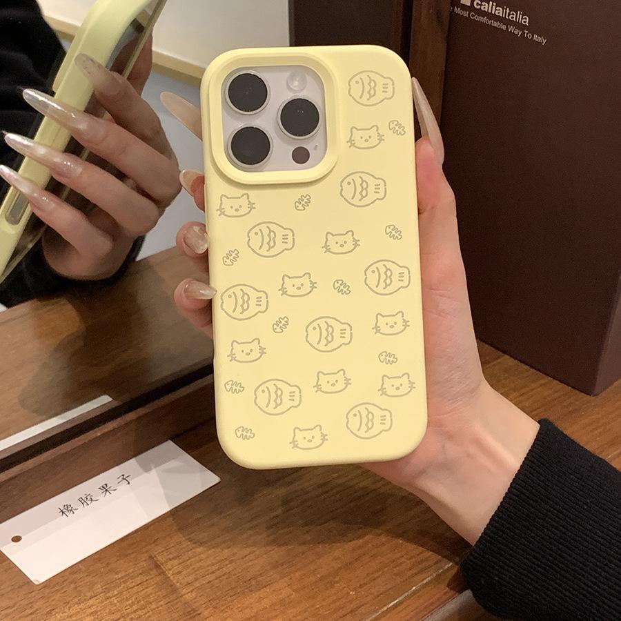 Rubber Fruit Ins Simple Lines Small Fish Kitten Liquid Silicone for IPhone17promax Mobile Phone Case