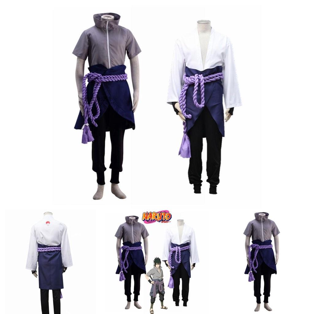 Naruto Uchiha Sasuke Full Outfit White Cosplay Costume With Zipper For Role Play Gift