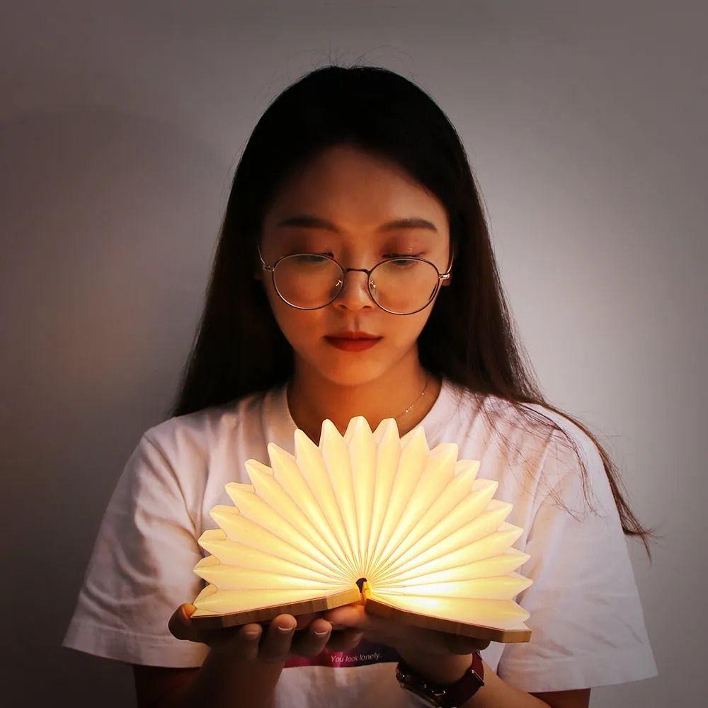 with Detachable Hand Strip Wooden Flip Night Light 2 Colors Lights Led Table Lamp  Birthday Gift