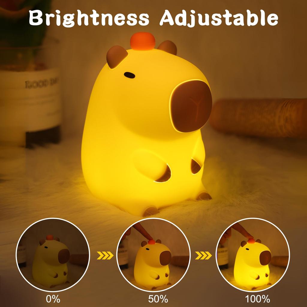 Cute Capybara Silicone Night Light Anywin Nursery Lamp 2 Levels 20 Minutes Timer Decorate Kids Living Festival Gift for Boys and Girls Orange,