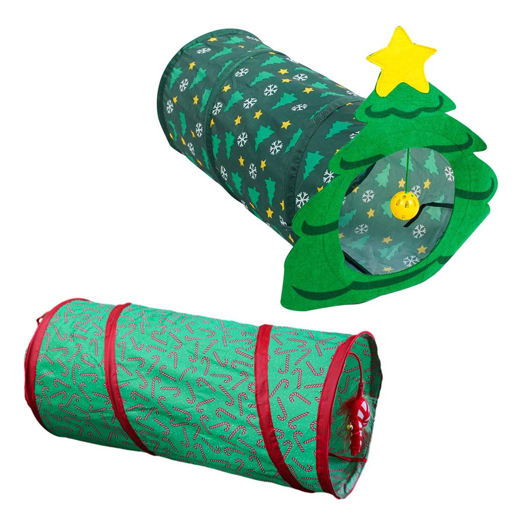 Cat Toy Canes Tunnel Tube Collapsible Spring Rabbit Christmas Tree Tunnel Collapsible Indoor Toy Collapsible