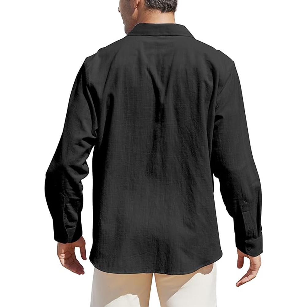 Men's Loose-Fit Long-Sleeve Cotton Linen Shirts for Men Business Casual Button Down Shirt Lightweight Breathable Vacation