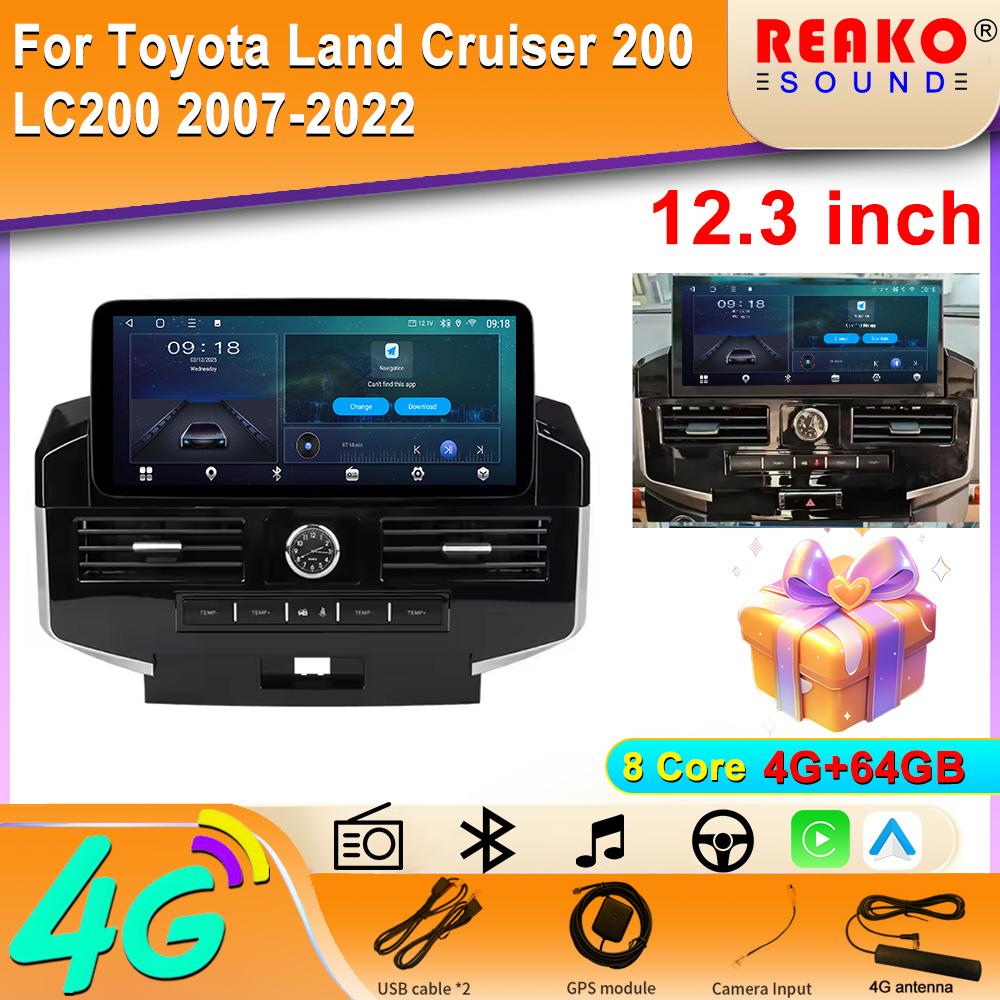 

12.3 CarPlay Android 13 Автомагнітола Для Toyota Land Cruiser 200 LC200 2007-2022 GPS WiFi 4G LTE IPS Екран Автомобільний Мультимедійний Програвач 8 core 4GB+64GB