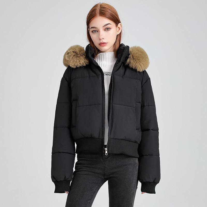 Navy blue design sense hooded fur collar cotton clothes women's winter new short cotton-padded clothes bread clothes jacket