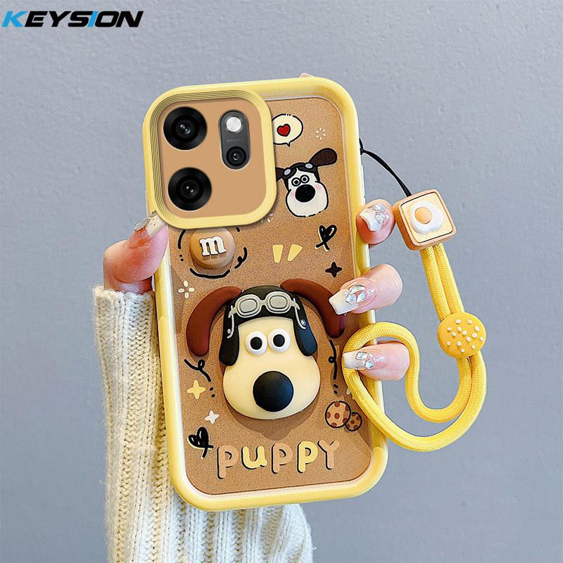 KEYSION Shockproof Case for OPPO Reno14 F 5G with Lanyard Soft Silicone Cute 3D Cartoon Doll Phone Cover for OPPO Reno 14F 5G