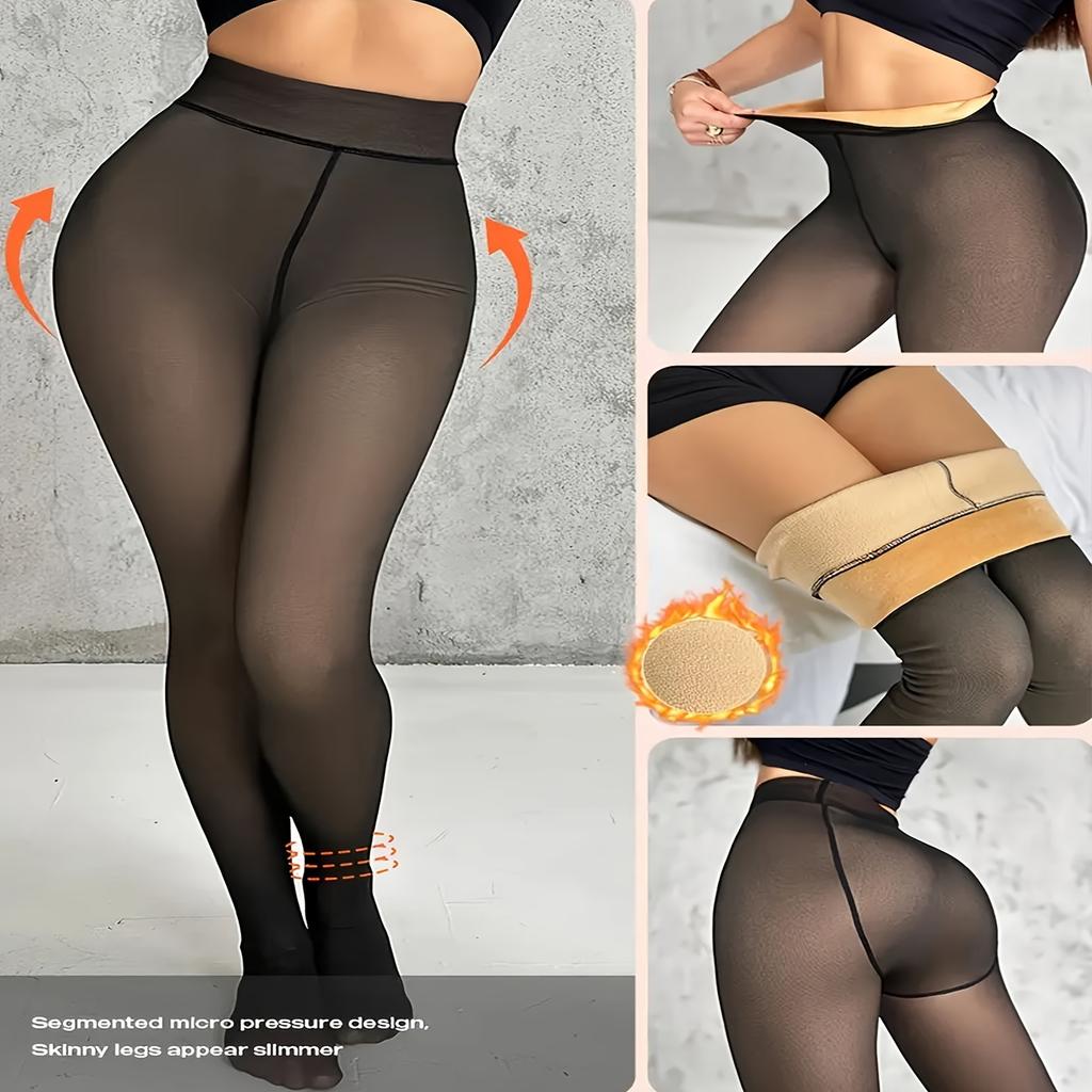 Women's Winter Warm Tights, High-Waisted Fleece-Lined Leggings, Flight Attendant Gray Sheer Thick Thermal Leggings, Slimming Full-Length Socks