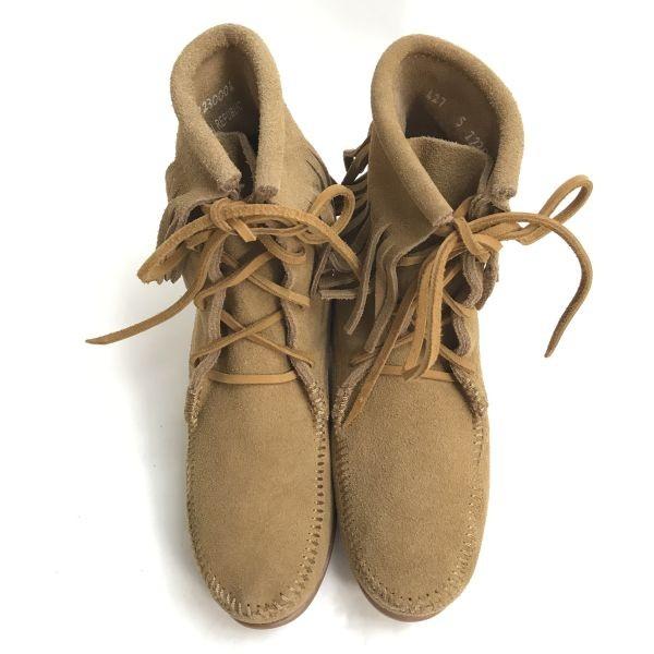 Minnetonka Fringe Lace-up Moccasin Boots Women's 22.0 Brown Suede leather(USED)