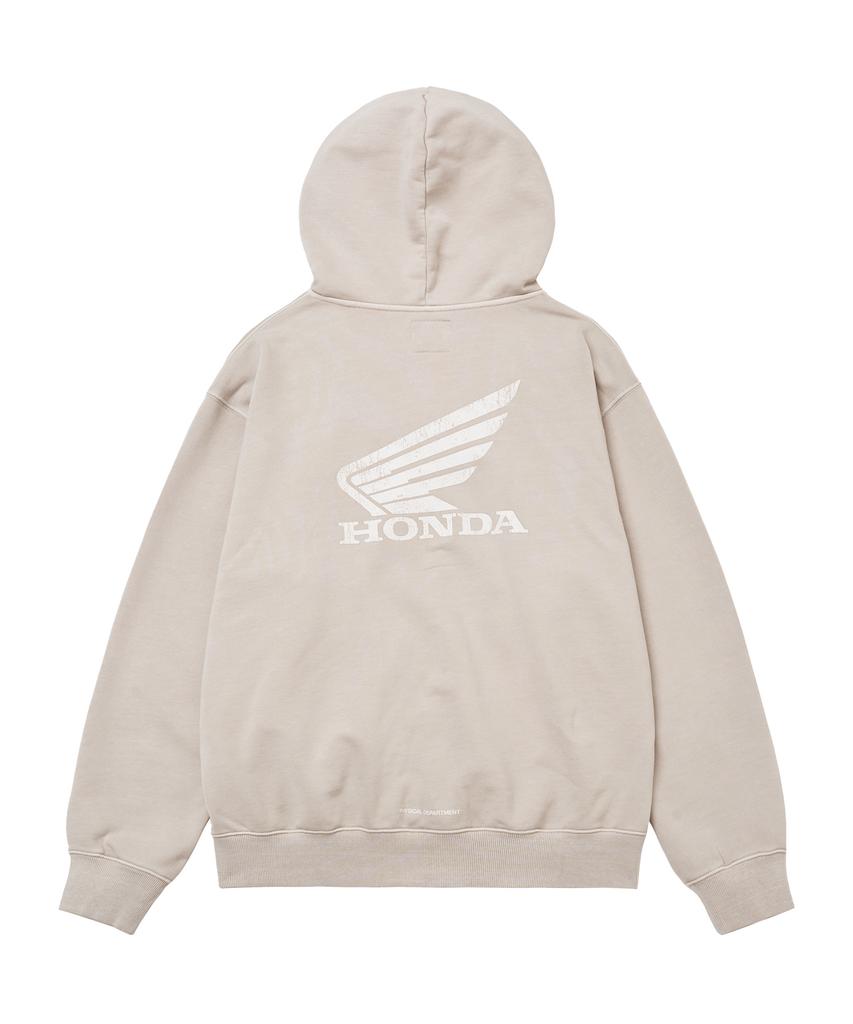 Phyps Motorcycle Pigment Scratch Logo Hoodie Zip-Up Beige
