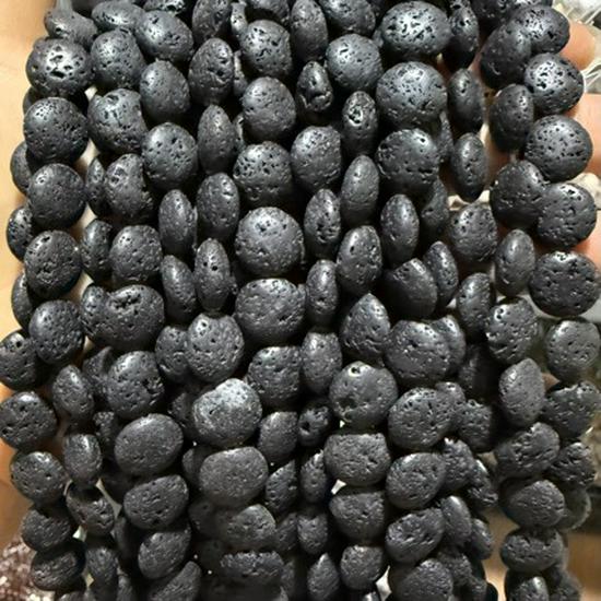 Black Volcanic Stone Round Disc Beads for Jewelry Making