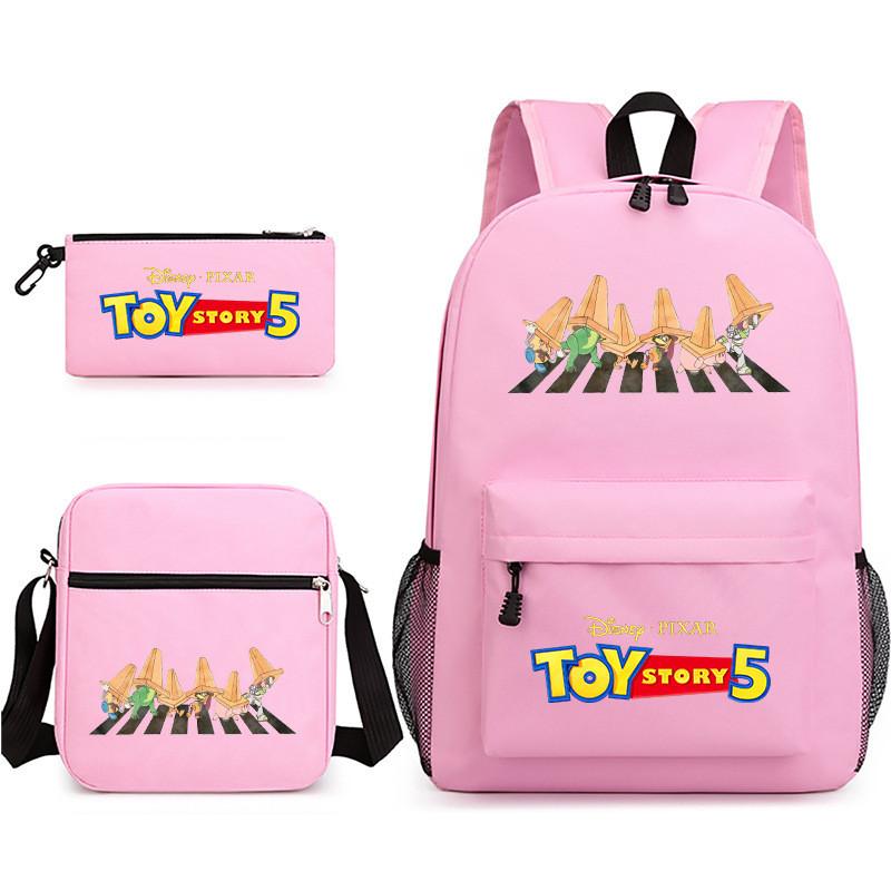 Toy Story Cartoon Print Oxford Canvas Backpack With Zipper Closure For Casual Travel Teens