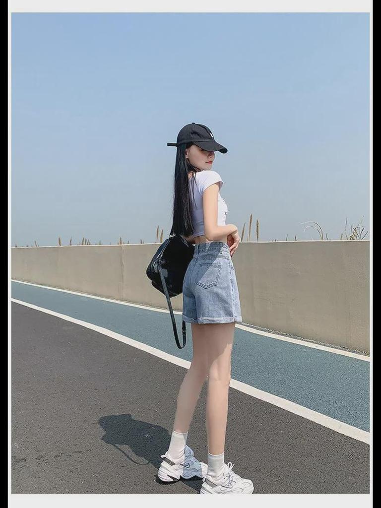 High-Waisted A-Line Denim Shorts for Women - Korean Style Summer Fashion, Wide-Leg, Casual Curling Design.