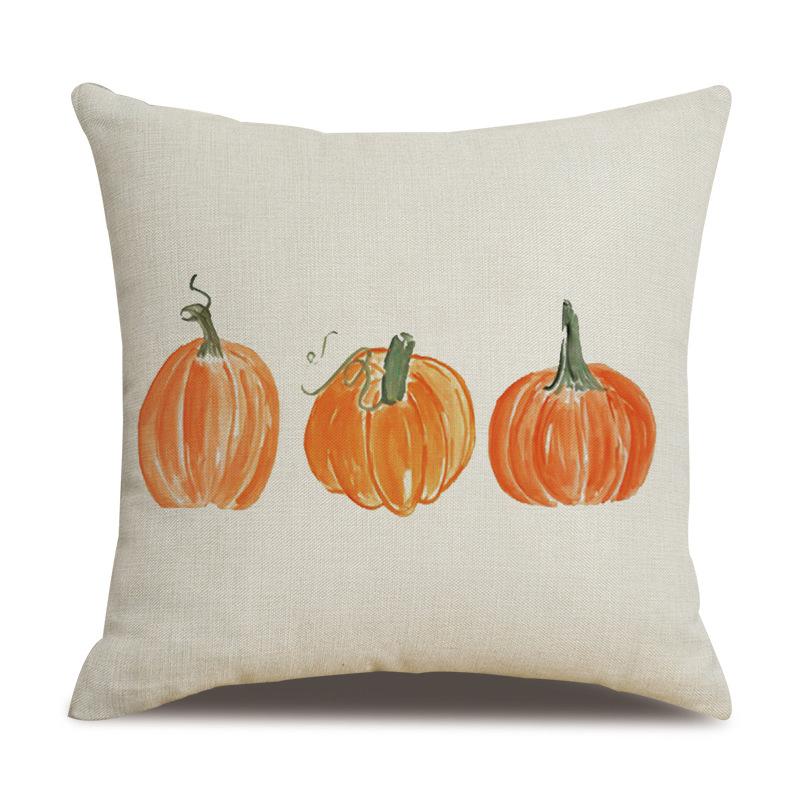 Thanksgiving Linen Pillowcase Autumn Pumpkin Print Pillow Cushion Cover