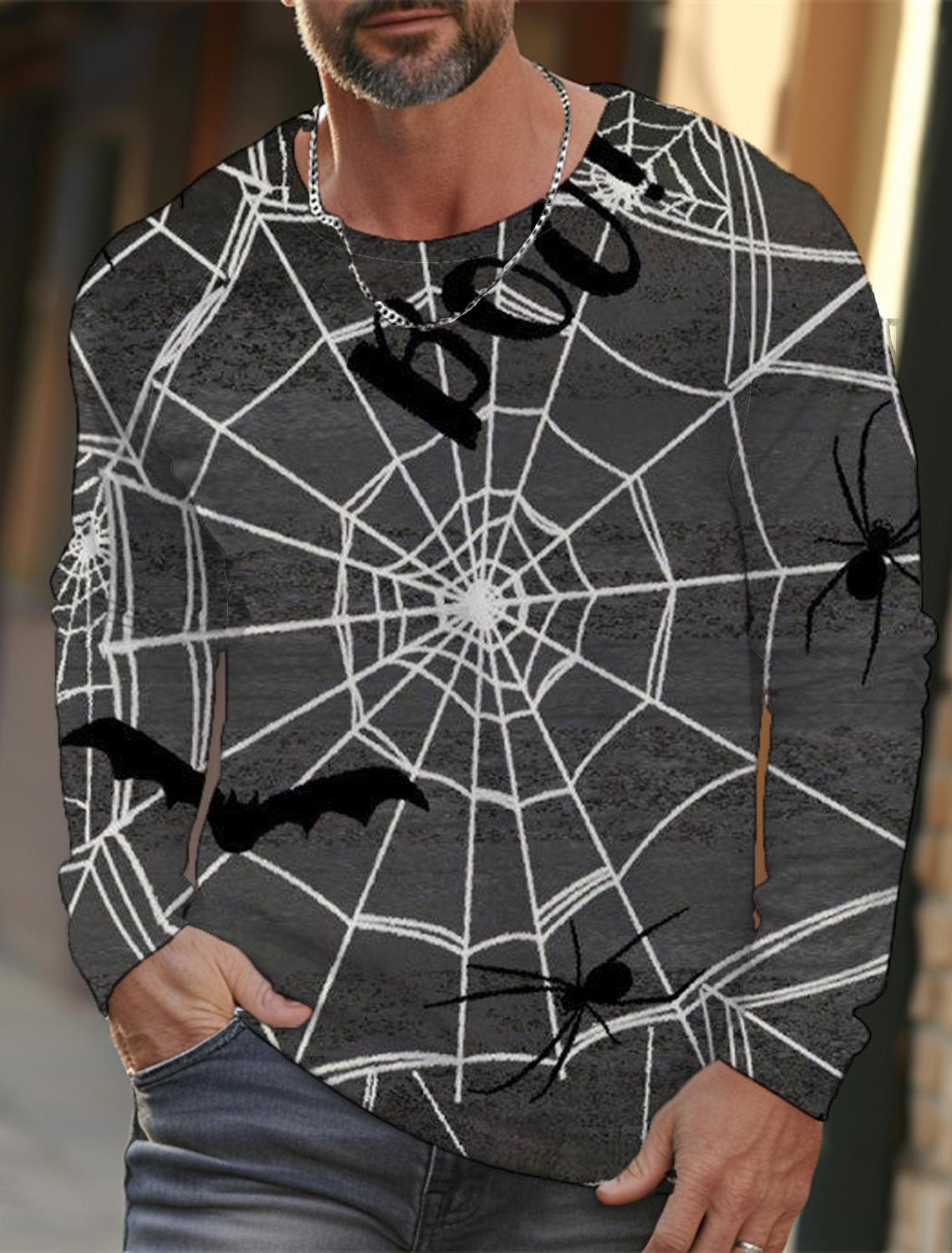 Весенне-осенняя мужская футболка с длинным рукавом и принтом паутины в 3D-стиле — фото 5