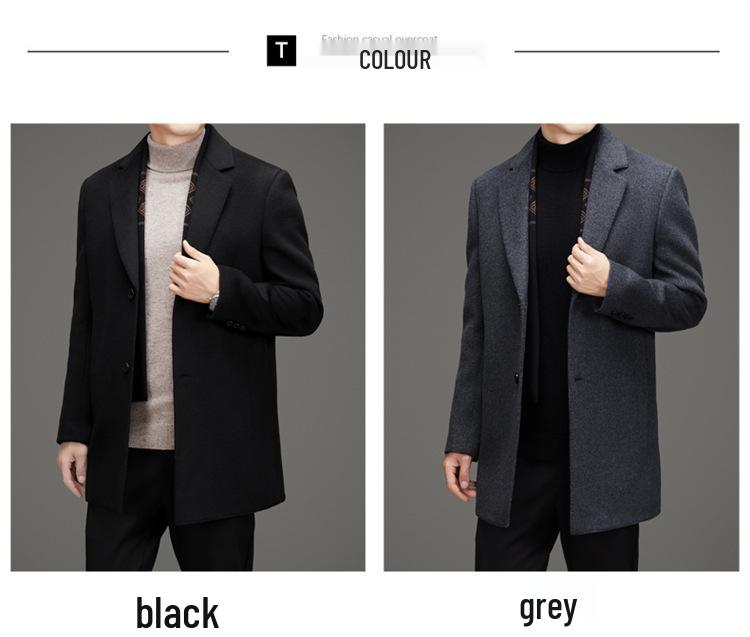 Men's Mid-Length Woolen Coat - Autumn/Winter Suit Collar Business Casual