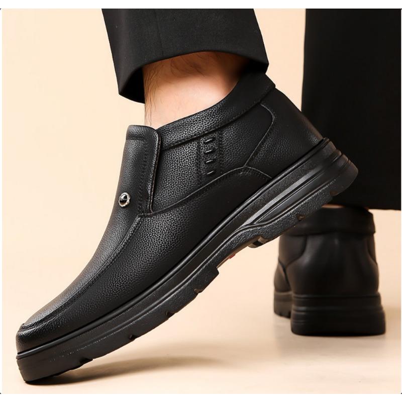 2025 Winter Men's Genuine Leather Cotton Shoes Add Wool Lining Wool Snow Boots Outdoor Warm Thick Work Ankle Boots Dad Footwear