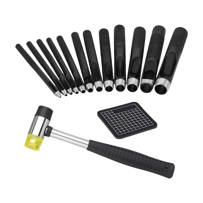 Leather Hole Punching with Hammer Hollow Punching Set Round Leather Hole Punching Tool Leather Craft Punching Tool for Leather 1