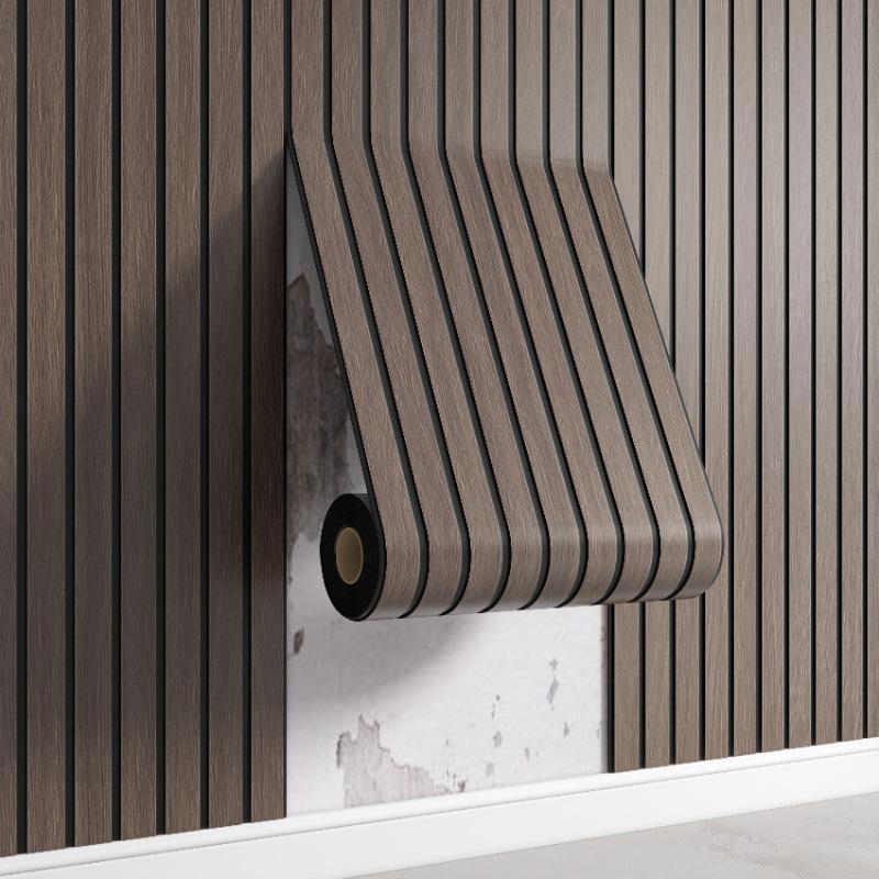 Self-Adhesive Wallpaper Slotted Vertical Wood Grain Wall Panels Bedroom Office Living Room Wall And Ceiling Decor Wall Stickers