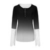 Top da donna a maniche lunghe con scollo rotondo e bottoni, autunnale, slim, con stampa a cambio graduale, cuciture a punto e pizzo.