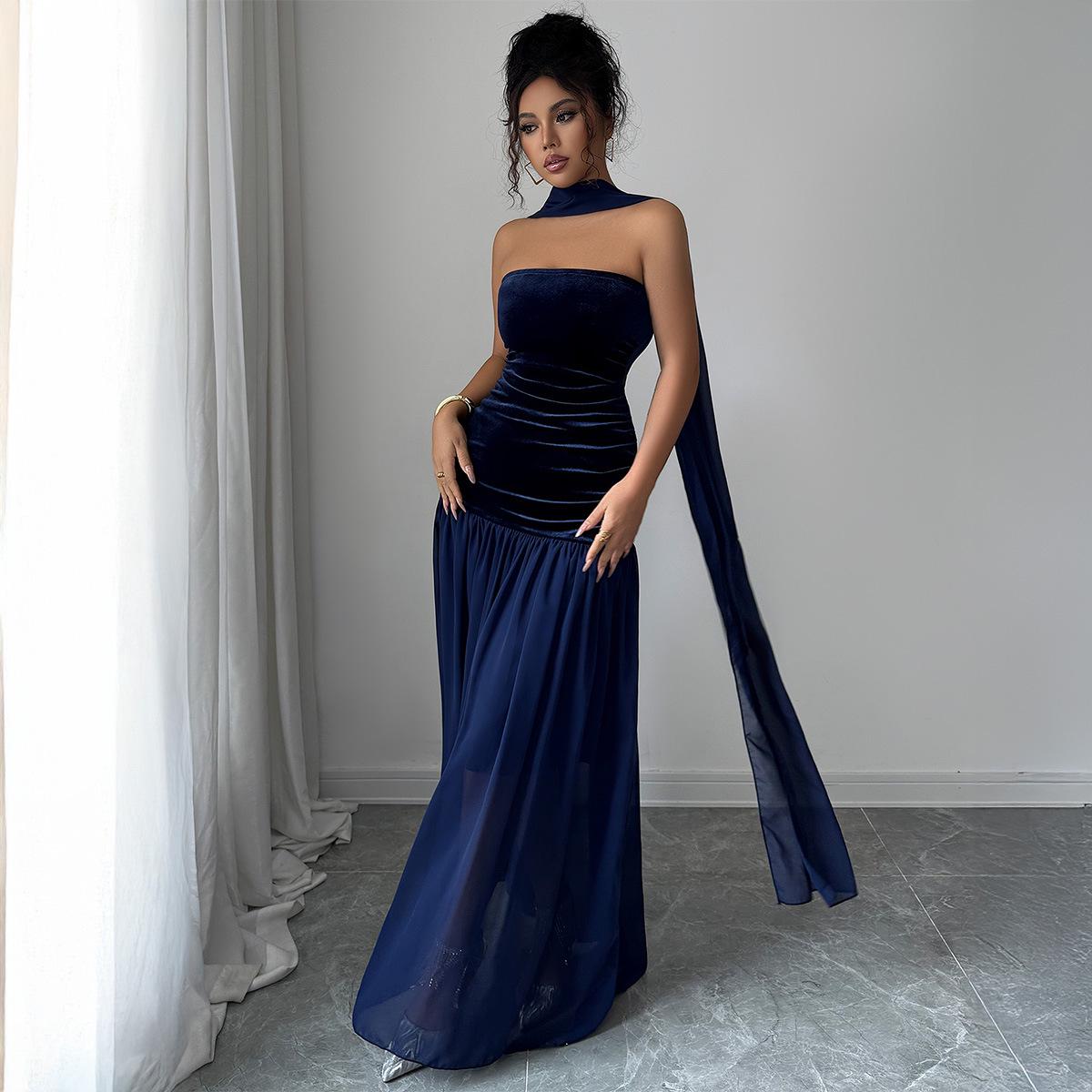 

DiYun Elegant High-End Strapless Long Dress for Women - Autumn/Winter 2025 Collection Small темно-синий
