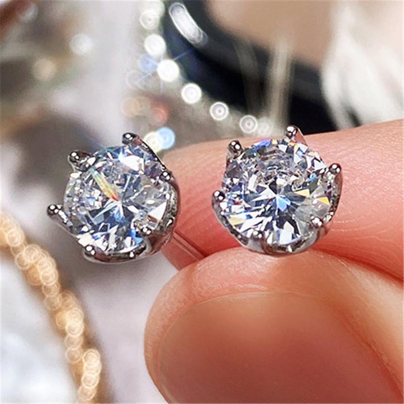 

Настоящие стерлинговые серьги-пусеты с шестью зубцами и цирконом CZ для женщин, девушек, подарок, изящные украшения